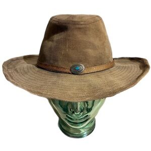 Brown Corduroy Western Fedora Hat Native Southwestern Cowboy Cotton Sz 7 Country